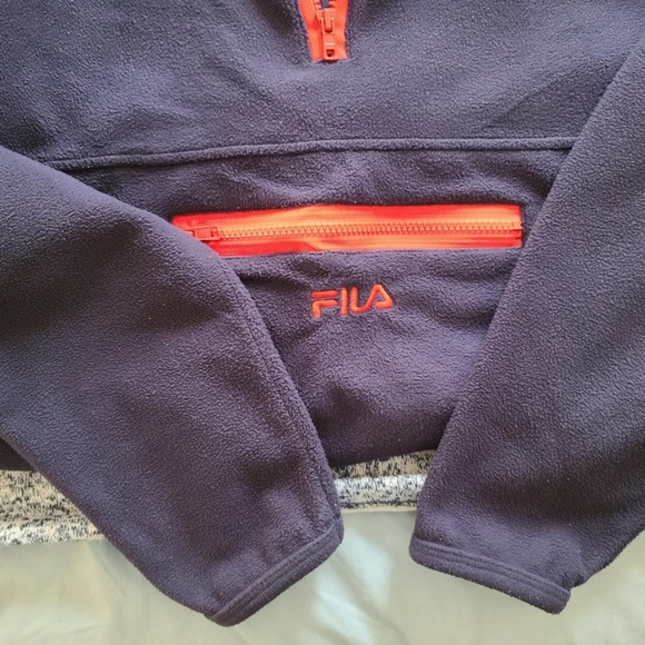 Fila Half-Zip Fleece Sweater Navy Blue/Red Orange Large - Picture 3 of 5